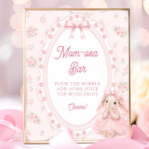 Liten kanin rosa rosett baby shower Mom-osa Bar Poster