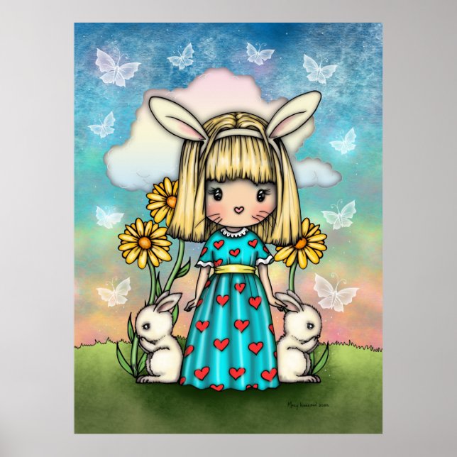 Liten kaninflickas vårfantasi konst poster (Framsidan)