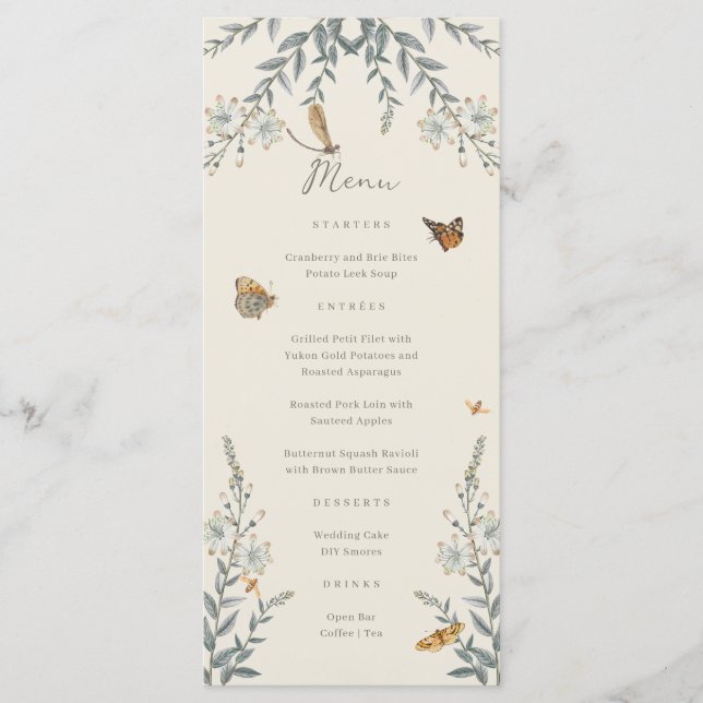 Liten kärleksbug Wildflower Baby Shower Meny (Framsida)