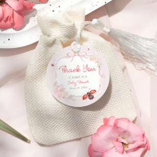 Liten kärleksbugs blomning rosa baby shower tack gåvor etiketter