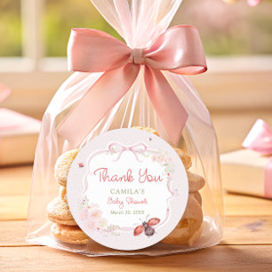 Liten kärleksbugs blomning rosa baby shower tack runt klistermärke