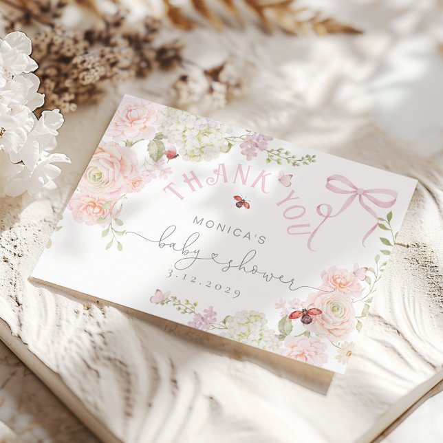 Liten kärleksbugs blomsterbåge baby shower tack kort (Skapare uppladdad)
