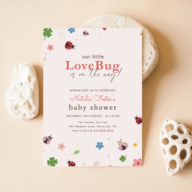 Liten kärleksbugs blomsterflicka babyfirande inbjudningar (Skapare uppladdad)