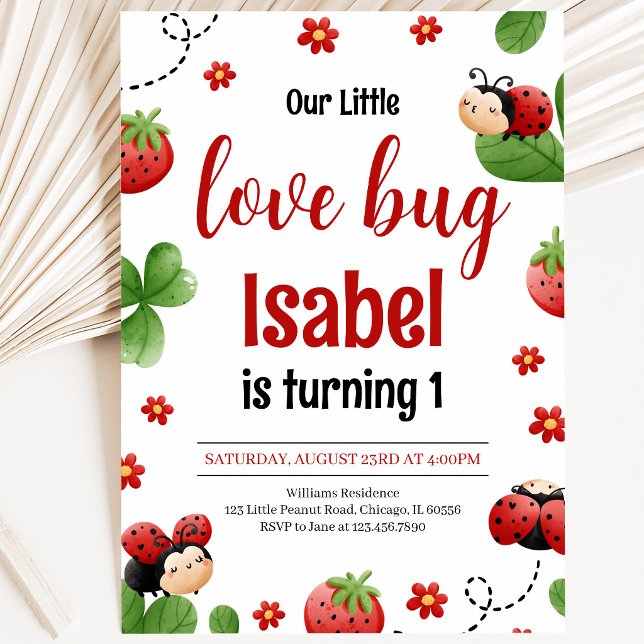 Liten kärleksbugs födelsedag inbjudningar (Skapare uppladdad)