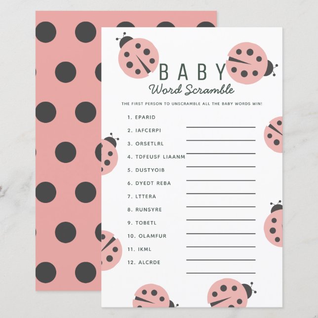 Liten kärleksbugs nyckelpiga rosa baby ordbajsar (Fram/baksida)