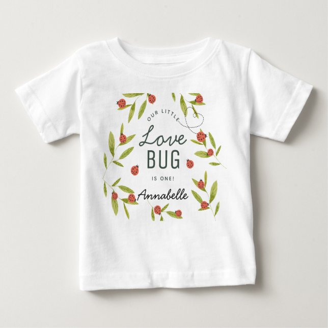 Liten kärleksbugs nyckelpigor och blad födelsedag t shirt (Framsida)