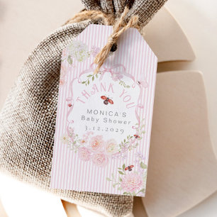 Liten kärleksbugs rosa båge baby shower tack presentetikett