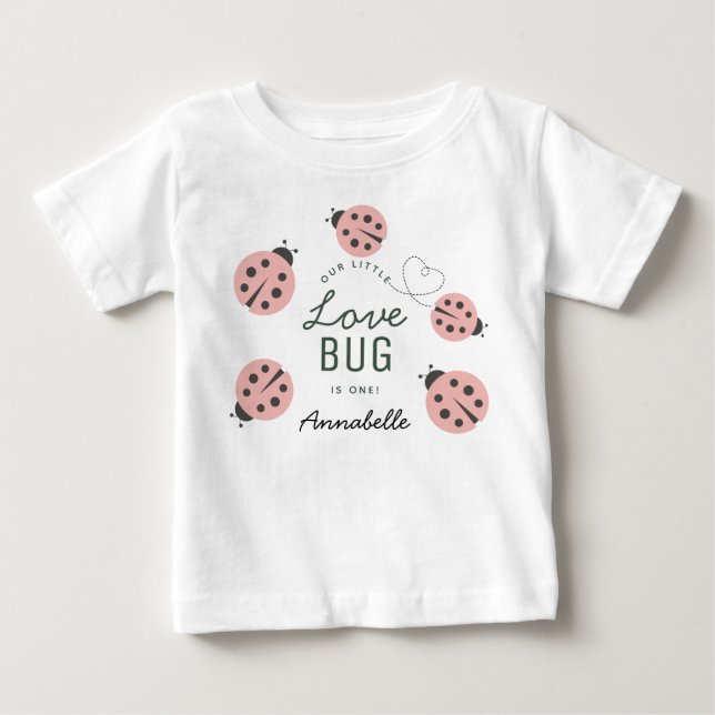 Liten kärleksbugs rosa nyckelpiga födelsedag t shirt (Framsida)
