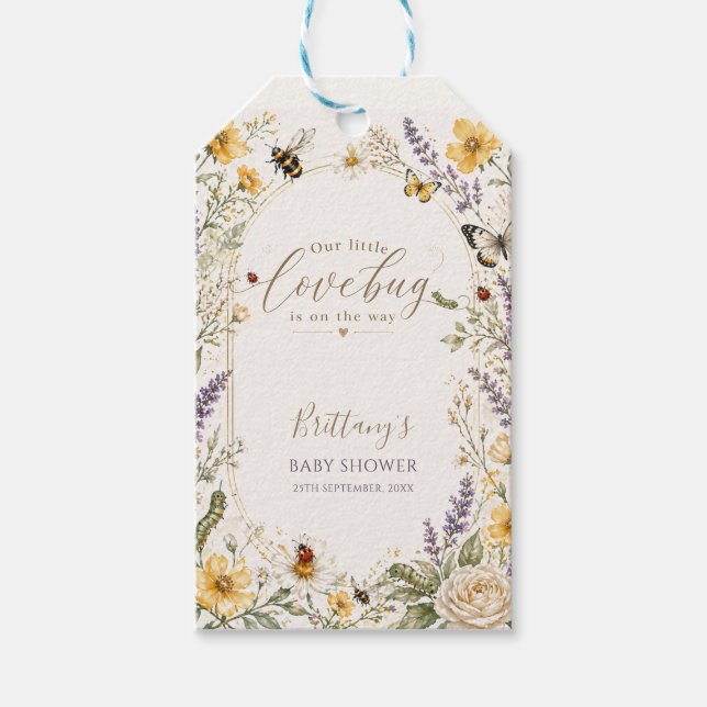 Liten kärleksbugs vildblommabarnkalas presentetikett (Framsidan)
