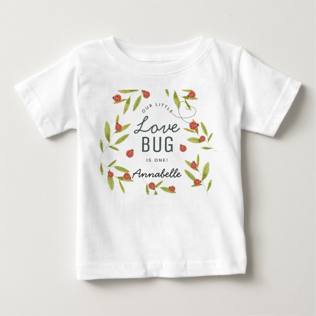 Liten kärleksbugsnyckelpigor och blad födelsedag t shirt (Framsida)