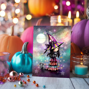Liten kattälskare Halloween häxa och svarta katter Kort