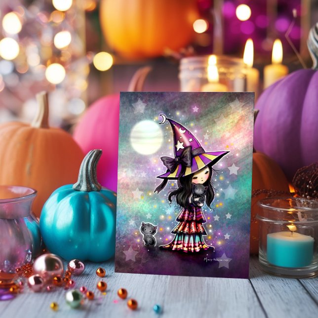 Liten kattälskare Halloween häxa och svarta katter Kort (Skapare uppladdad)