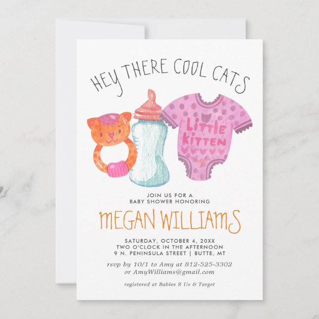 Liten kattunge baby shower inbjudan (Framsida)