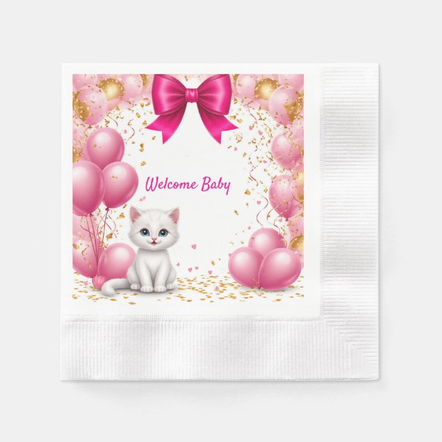 Liten kattunge välkomstkort för bebis 🐱 pappersservett (Framsidan)