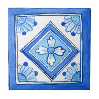 Liten keramisk platta Sicilian stil P2.Blue Kakelplatta