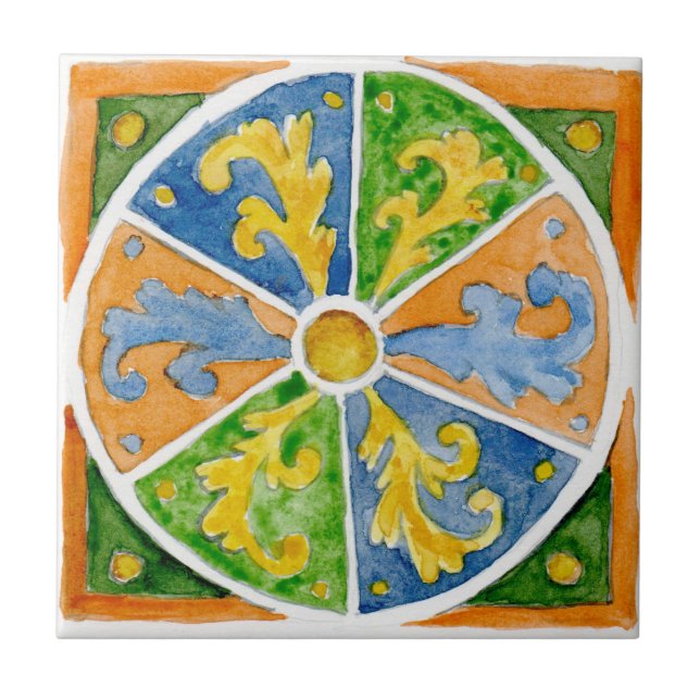 Liten keramisk platta Sicilian-stil ’San Vito’ Kakelplatta (Framsidan)