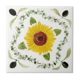 Liten keramisk platta Sicilien-tema ”Sunflower” Kakelplatta