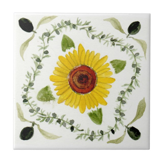 Liten keramisk platta Sicilien-tema ”Sunflower” Kakelplatta (Framsidan)