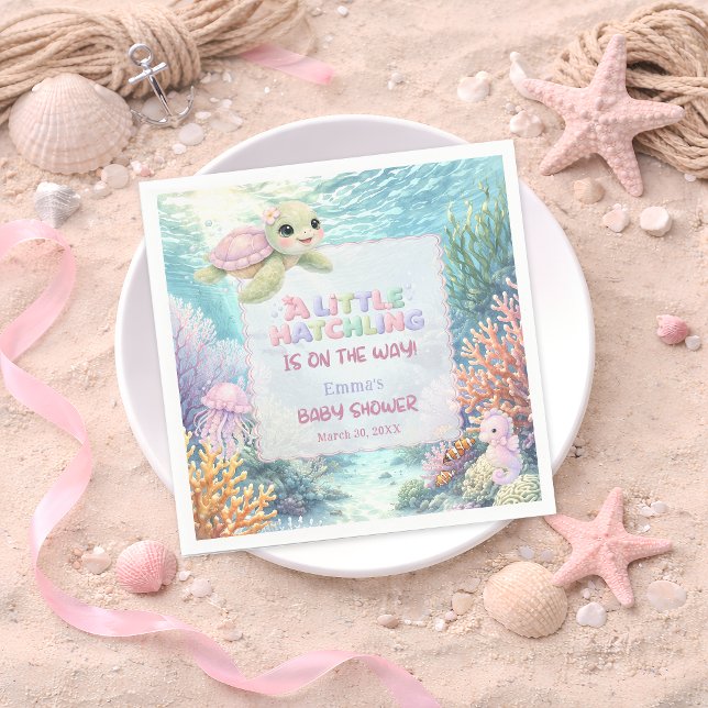 Liten kläckande havssköldpadda ocean rosa baby sho pappersservett (Skapare uppladdad)