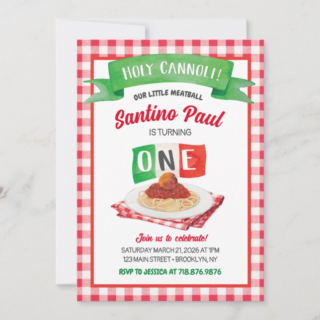 Liten KÖTTBOLL 1-års FÖDSELSEDAG INBJUDAN  (Framsida)