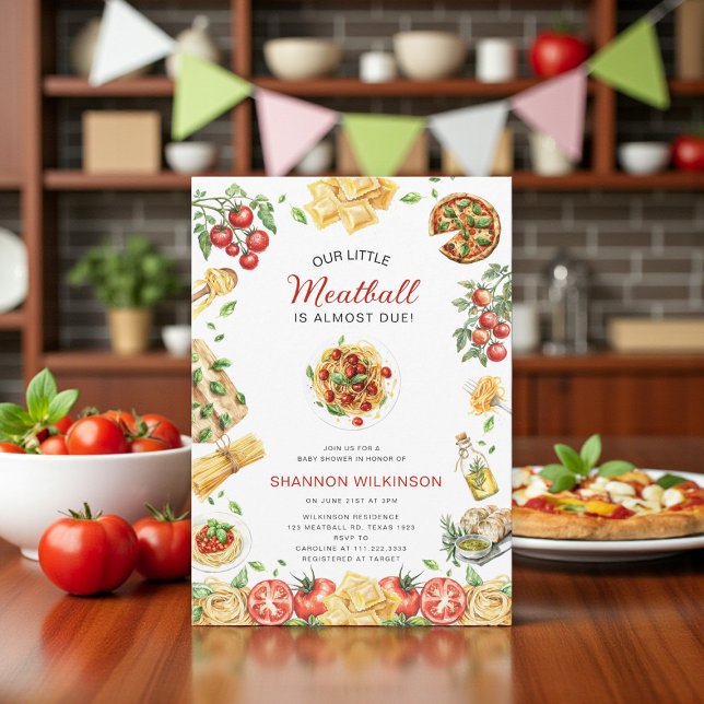 Liten köttbulle italiensk pastabarnvigning inbjudningar (Skapare uppladdad)
