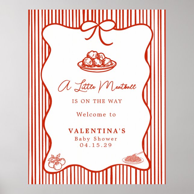 Liten köttbulle italienskt tema baby shower  poster (Framsidan)