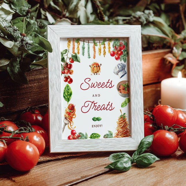 Liten köttbulle Pastabarn Baby Shower Sötar Godis Poster (Little Meatball Pasta Baby Shower Sweets Treats Poster)