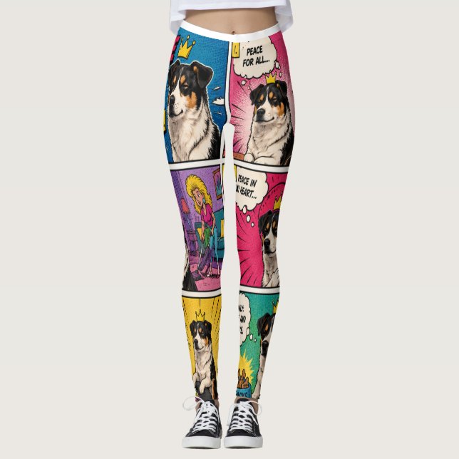 Liten kung stor fred roliga hund leggings (Framsida)