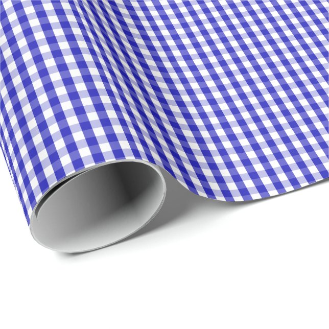 Liten kunglig blått- och vitGingham som slår in Presentpapper (Rullad Hörn)