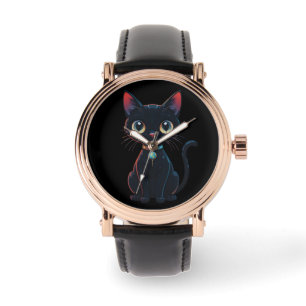 Liten kuslig svart katt armbandsur