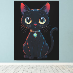 Liten kuslig svart katt canvastryck