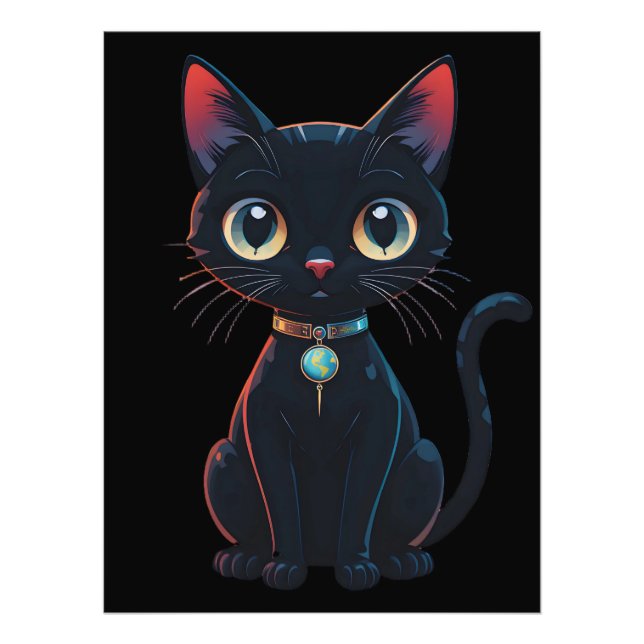 Liten kuslig svart katt fototryck (Framsidan)