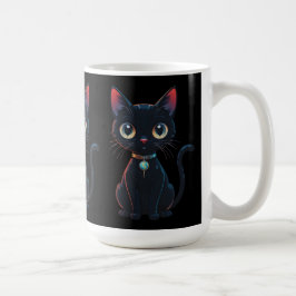Liten kuslig svart katt kaffemugg