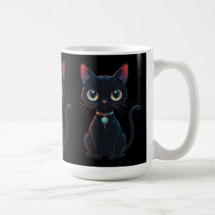 Liten kuslig svart katt kaffemugg