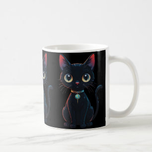 Liten kuslig svart katt kaffemugg