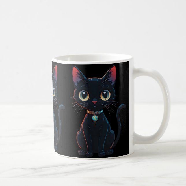 Liten kuslig svart katt kaffemugg (Höger)