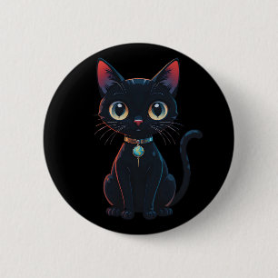Liten kuslig svart katt knapp