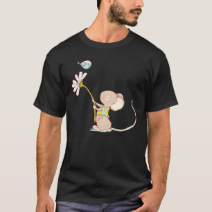Liten kute mus med fågelblomma L-barnmus T Shirt
