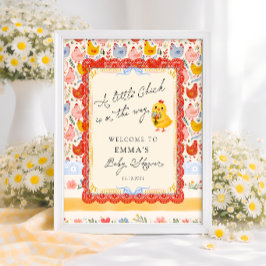Liten kyckling Blommig Rustik Baby Shower Välkomme Poster