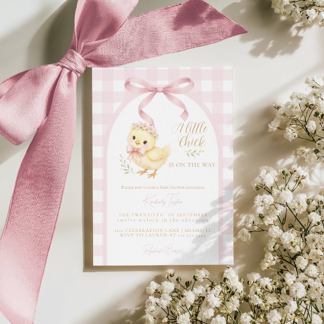 Liten kyckling rosa rutig flicka baby shower inbjudningar (Skapare uppladdad)