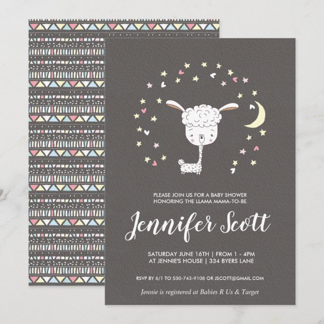 Liten Lama Baby Shower Inbjudan (Fram/baksida)