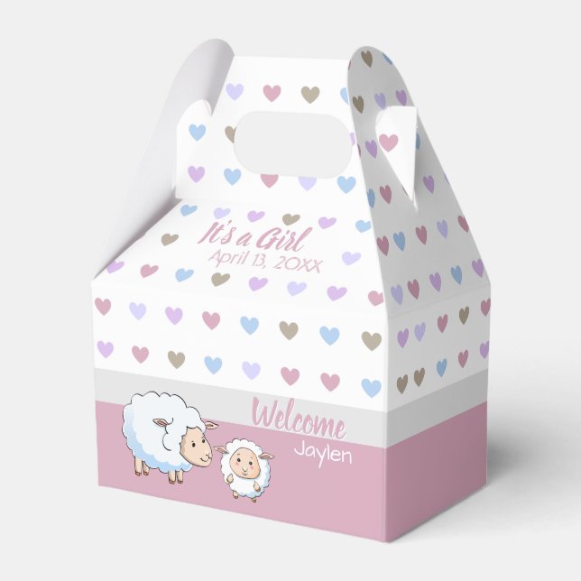 Liten Lamb Girl Baby Shower Supplies Presentaskar (Framsidan Sidan)