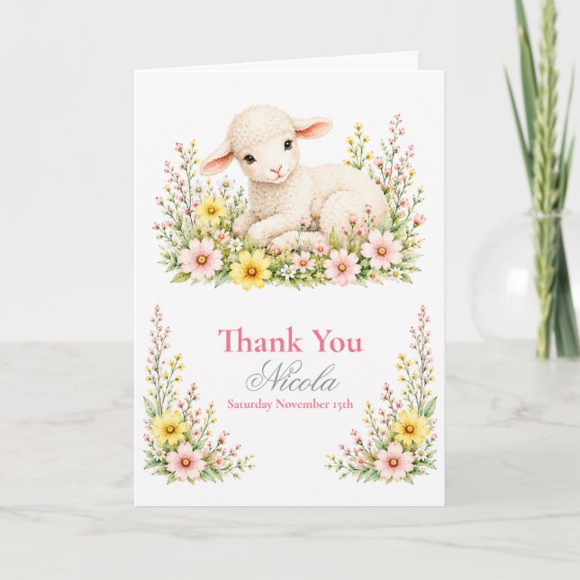 Liten lamm-babyshower tack kort (Framsida)