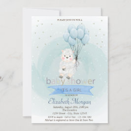 Liten lamm får stjärnor ballonger Blå baby shower Inbjudningar