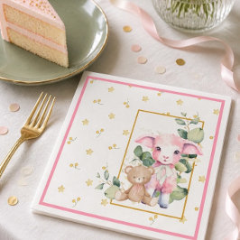 Liten Lamm | Rosa Babyfirande Servett