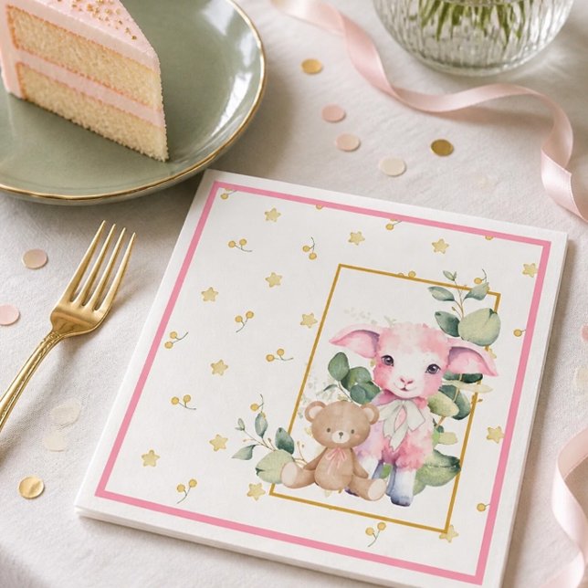 Liten Lamm | Rosa Babyfirande Servett (Skapare uppladdad)