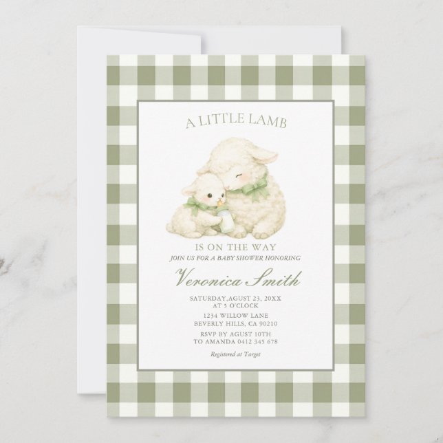 Liten lamm sage rutig baby shower inbjudningar (Framsida)