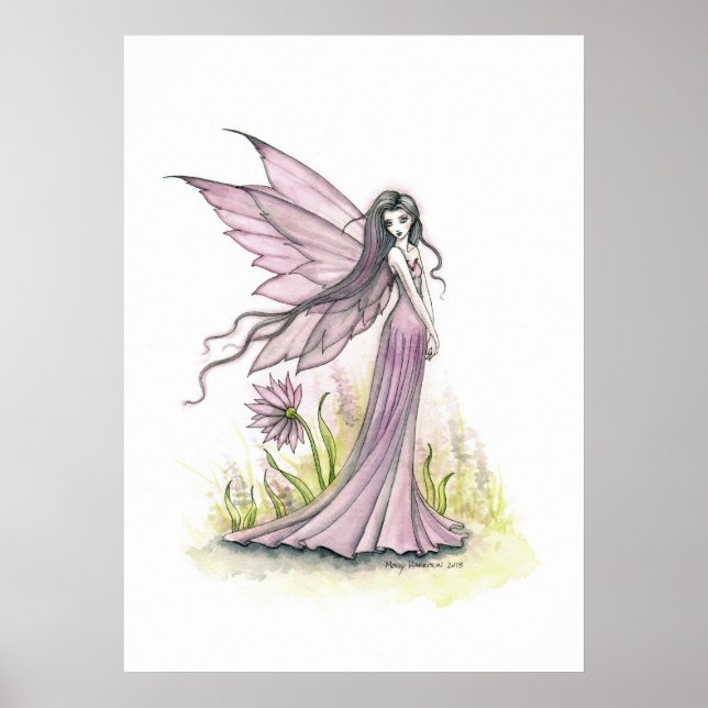 Liten Lavendelälva Fantasi Konst Illustration Poster (Framsidan)