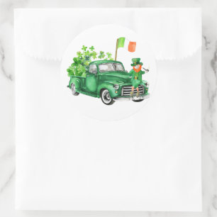 Liten Leprechaun Lastbil Födelsedagsfest Tack Runt Klistermärke