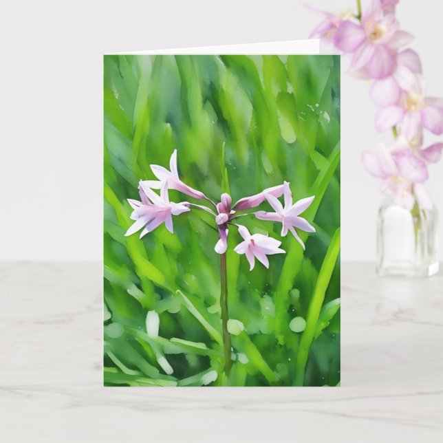 Liten Lila blommor Blommigt Art Note Card Kort (Orkide)